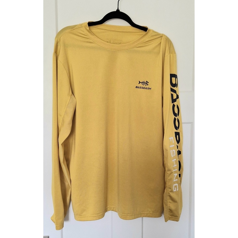 BASSDASH Fishing Shirt Mens Med Yellow UV Sun Protection UPF Long Sleeve Stretch